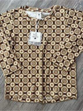 Kate Quinn Retro Daisy Print Top - Brown & Cream